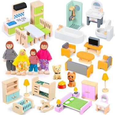 Imagem de Conjunto de móveis de madeira para casa de bonecas HAPGFS 36 unidades 