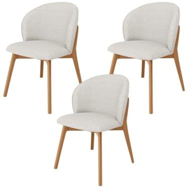 Imagem de Kit 03 Cadeiras de Jantar e Estar Living Estofada Mia L02 Bouclê Cru - Lyam Decor