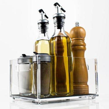 Imagem de Bandeja Acrílico 5mm Porta Temperos Condimentos Com Alças Cozinha Organização Mesa Compacta Lavável