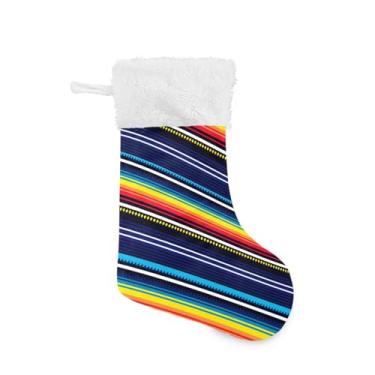 Imagem de Blueangle Pacote com 2 meias de Natal com listras mexicanas de 17,7 polegadas para decorações de festas de fim de ano, porta-presentes e meias (810)