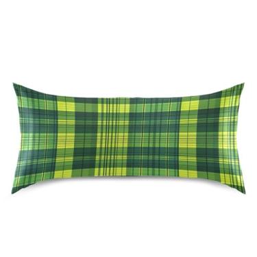 Imagem de Blueangle Fronha de cetim padrão xadrez verde para cabelo e pele, fronha de seda, tamanho king (50,8 x 101,6 cm) - fronhas de cetim com fecho de envelope (164)