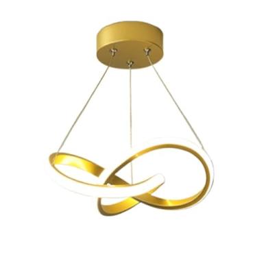 Imagem de Luminária de Teto Lustre Pendente LED Moderno com Três Cores de Luz para Sala, Quarto, Cozinha e Ambientes Internos(D09 (G) Dourado(28cmx28cmx5cm))
