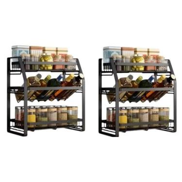 Imagem de Condimentos Giratorio，Porta Temperos，Rack Suporte Aço Carbono Para Bancada Potes Garrafas Porta-Temperos Saleiros 3 Prateleiras Níveis(02 Unidades)