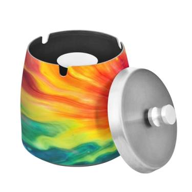 Imagem de Blueangle Cinzeiro de aquarela floral abstrato com tampa para cigarros, à prova de vento/chuva, aço inoxidável, sem fumaça, inodoro, cinzeiro para uso interno ou externo (247)