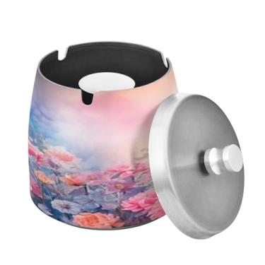 Imagem de Blueangle Cinzeiro de borboletas rosa com tampa para cigarros, à prova de vento/chuva, aço inoxidável, sem fumaça, inodoro, cinzeiro para uso interno ou externo (423)