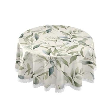 Imagem de SEHANY Toalha de mesa redonda com folhas verdes pastorais, 152 cm, tecido lavável sem rugas, toalha de mesa redonda com renda decorativa para restaurante, casamento, acampamento, festa Fiesta Cinco de