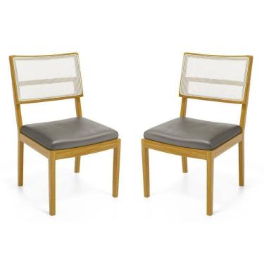 Imagem de Kit Com 2 Cadeiras Milena Madeira Maciça Assentos Estofados Encostos De Tela Sintética Veludo Chumbo 109