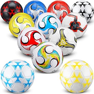 Imagem de Lenwen Pacote com 12 itens de Natal, bola de futebol com bomba para crianças, adultos, tamanho oficial, bola de futebol para uso interno e externo, treinamento, prática, presente, doação de caridade