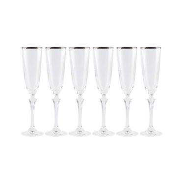 Imagem de Conjunto de Taças para Champanhe Bohemia Elizabeth em Cristal Ecológico Silver Rim 200 ml  6 Peças
