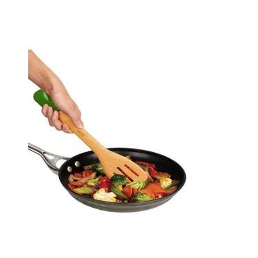 Imagem de Espátula Bambu Vazada Ponta Dupla em Silicone Verde Chef'n