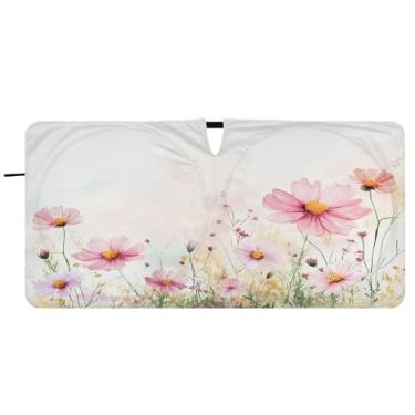 Imagem de Blueangle Aquarela flores silvestres pára-brisas sombra solar - 149.9 cm x 76.2 cm dobrável carro janela frontal blocos pára-sol raios UV viseira de sol (662)