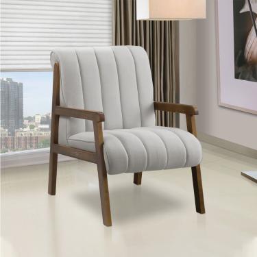 Imagem de Poltrona Decorativa Para Sala Base De Madeira Daline Bouclê Cinza Claro E03 - D'rossi