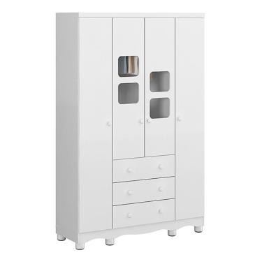 Imagem de Guarda Roupa Infantil Uli New 4 Portas E 3 Gavetas Branco Brilho - Móveis Peroba