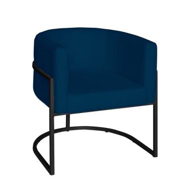 Imagem de Poltrona Base Industrial Preto Sala De Estar Lety Veludo S05 - D'rossi Cor Azul Marinho