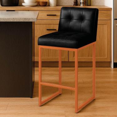 Imagem de Banqueta Alta Com Encosto Lirina C05 Industrial Metal Assento Estofado Preto Bronze D'R...