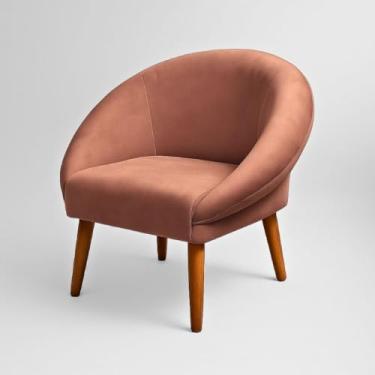 Imagem de Poltrona Cadeira Moderna Estofada em Veludo para Sala de Espera Confortável e Resistente — Estrutura Reforçada (Rosa escuro)