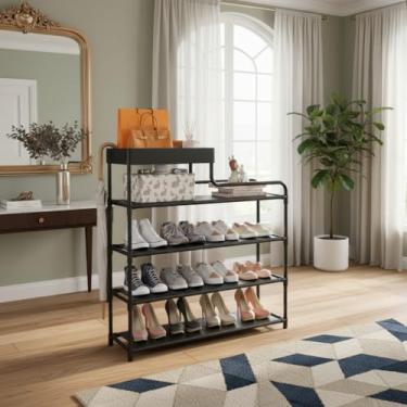 Imagem de Sapateira com organizadora multiuso Vertical Luxo Rack Aço Inox 5 Prateleiras 16 Pares Organizador Minimalista Facil de montar Espaçosa 5 andares desmontavel Premium (CORES SORTIDAS - BRANCO/PRETO)