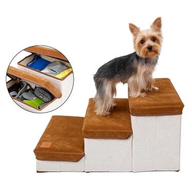 Imagem de Generic para Cães de Estimação Com Flanela Macia e Esponja Elástica, 3 Caixas de Armazenamento Dobráveis ​​para Subir Escadas para Sofá-cama Alta, Adequada para Filhotes e Cães Idosos (Marrom)