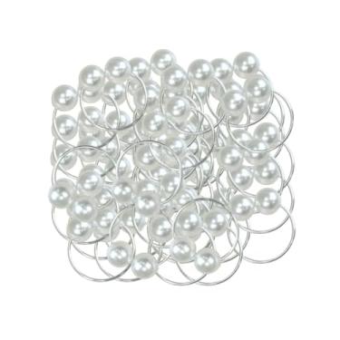 Imagem de Kit de 50 Anéis para Guardanapos com Pérola Dupla Argola Dourada ou Prata 4 x 3 cm (50 Pçs Anel Pérolas/Prata)