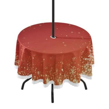 Imagem de CEBUGI Toalha de mesa redonda para uso ao ar livre, árvore de Natal, impermeável, com furo Umberlla, capa de mesa lavável para pátio, cozinha, sala de jantar, 152 cm
