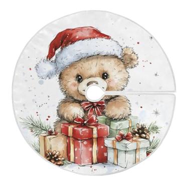 Imagem de Wassud Saia para árvore de Natal com laços seguros, urso fofo de 90 cm, tapete de árvore de Natal festivo para festas de ano novo, decoração de casa