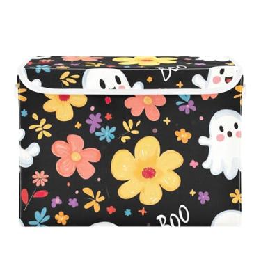 Imagem de xigua Cestos de armazenamento Kawaii Ghosts com tampas e alça de transporte, caixas de armazenamento dobráveis organizadores recipientes cestos cubo com capa para casa, quarto, armário, escritório