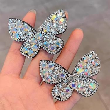 Imagem de 2 peças de grampos de cabelo borboleta estilo coreano strass estrondo snap BB Clip presilhas de cabelo fashion brilhante borboleta para mulheres meninas (2 peças - prata)