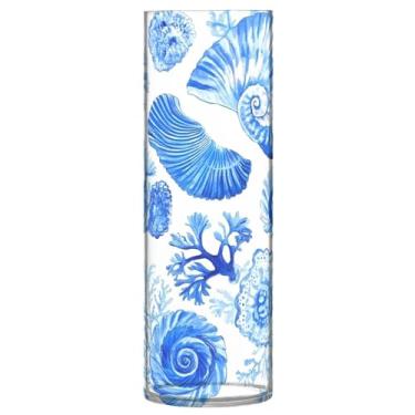 Imagem de CEBUGI Vaso cilíndrico de concha azul 10 x 30 cm, vaso cilíndrico para flores, vaso transparente inquebrável para decoração de casa de festa de casamento