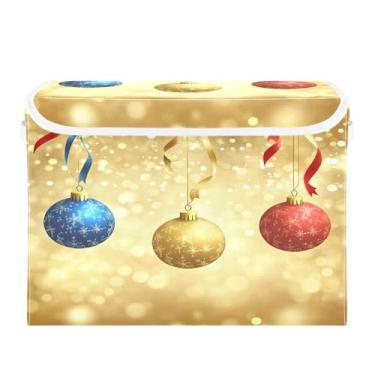 Imagem de CEBUGI Caixotes de armazenamento com tampas, caixa de armazenamento de tecido dobrável, organizador de cubo de Natal para armário de casa prateleiras de quarto 40 x 30 x 30 cm