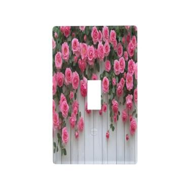 Imagem de Wassud Capa de interruptor de luz decorativa placa de parede para tomadas elétricas desabrochando rosa interruptor único 11 x 6 cm
