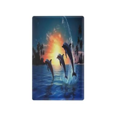 Imagem de Wassud Placa de cobertura para interruptor de luz, capas de tomadas duplas, placa de parede, três golfinhos, decoração de casa, sala de estar, quarto, decoração