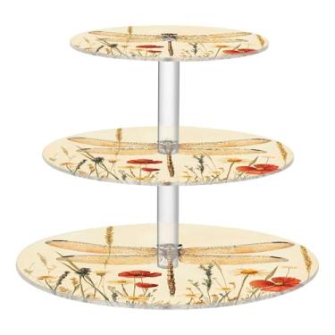 Imagem de CEBUGI Suporte de cupcake de 3 camadas, libélula, flores silvestres, suporte redondo para bolo, torre, bandeja de servir em camadas de acrílico para chá, chá de bebê, casamento e mais