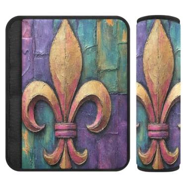 Imagem de Burbuja Capa para cinto de segurança de carro Mardi Gras Fleur-de-lis Protetor de cinto de segurança de carro macio confortável para alça de ombro de assento de carro, 1 par pequeno