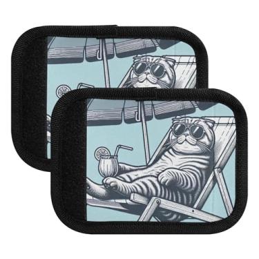 Imagem de Burbuja Gato deitado em uma poltrona de sala de estar envoltório alça de neoprene capas confortáveis identificador de etiqueta de mala para acessórios de viagem, pacote com 2