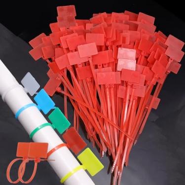 Imagem de 100 peças abraçadeira de cabo com zíper autotravante à prova d'água marcador de rede marcadores de etiqueta de nylon clipe de cabo de gerenciamento de fio de malha, 11 cm (vermelho)