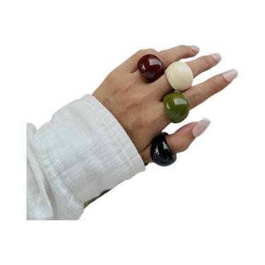 Imagem de Anéis De Dedo Femininos Boho Kpop Em Resina Acrílica, 4 Cores, Joias V