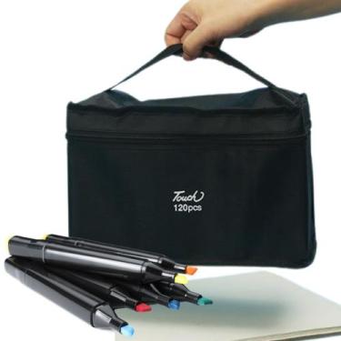 Imagem de Kit Estojo Canetinhas Ponta Dupla Marcador Permanente Touch 24,48,60, 