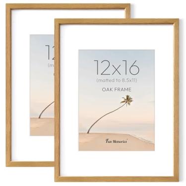 Imagem de Fun Memories Conjunto de 2 porta-retratos de 30 x 40 cm, moldura de madeira de carvalho maciça natural com vidro temperado HD, moldura de madeira simples moderna de 30 x 40 cm, fosca para fotos de 21