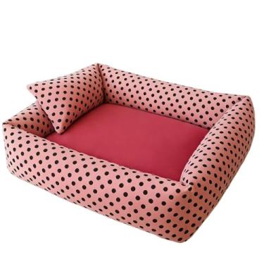 Imagem de Cama para Cachorro e Gato Caminha Pet Fibra Macia Confortável Tamanho M e G Travesseiro(2 Rosas,G)