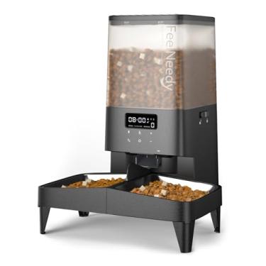 Imagem de Alimentador automático para gatos 5L, alimentador FEELNEEDY cronometrado para gatos com tigelas elevadas, dispensador automático de ração para cães e gatos com gravador de voz de 10s