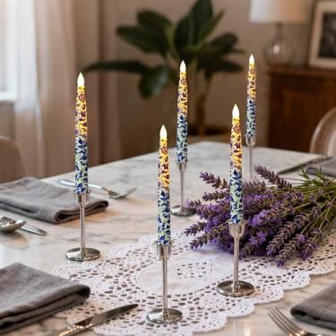 Imagem de Velas flutuantes com varinha, temporizador remoto, 12 peças, vela cônica floral sem chama, LED azul e branco, velas flutuantes operadas por bateria para decoração de festa de casamento e jardim
