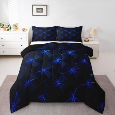 Imagem de jejeloiu Conjunto de edredom geométrico, solteiro, arte abstrata, para crianças, meninos, meninas, edredom de luxo, decoração de quarto, microfibra, 2 peças com 1 fronha