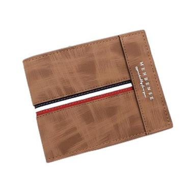 Imagem de Carteira masculina moderna dobrável, porta-cartões de visita macio e curto para guardar 6 cartões, 1 cartão de identificação, dinheiro, com 2 bolsos com zíper, Marrom claro, small, Casual