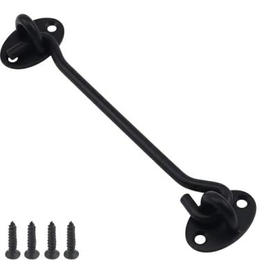 Imagem de Viongna Gancho de 15 cm e trava de centeio ganchos de porta de cabine trava de porta de celeiro com parafusos, barra de segurança para janela, aço inoxidável espesso sólido, preto