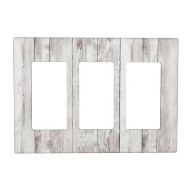 Imagem de Tulpock Capa para interruptor de luz de cabine de madeira branca e cinza rústica decorativa campestre de madeira cinza 3 gangues placa de parede elétrica Switchpalte para banheiro cozinha 16,7 cm x
