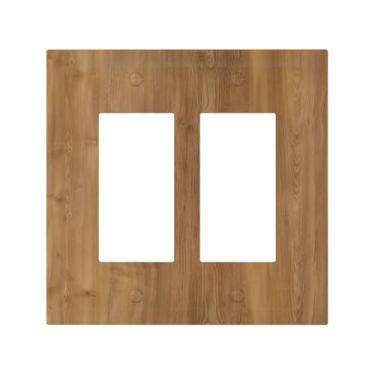 Imagem de Naiqadnehz Capas decorativas rústicas de madeira marrom quente grão 2 gangues interruptor duplo interruptor de luz placa de interruptor elétrico placa de decoração GFCI placa de parede para decoração