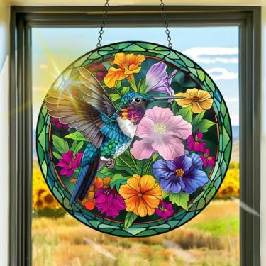 Imagem de Apanhador solar de acrílico colorido, decoração de janela pendurada para beija-flor, arte de parede de arco-íris, para sala de estar, quarto, varanda, decoração de jardim interno e externo, 19 x 19 cm