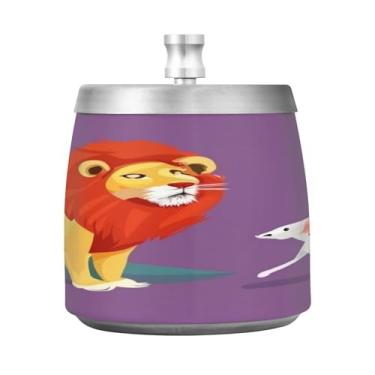 Imagem de JUZIHAI Cinzeiro de leão e rato com tampa, cinzeiro de aço inoxidável inodoro à prova de vento cinzeiro sem fumaça para escritório em casa, pátio, varanda, cigarro