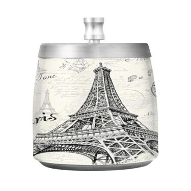Imagem de Qilmy Cinzeiro de aço inoxidável da Torre Eiffel de Paris com tampa - Cinzeiro de cigarro à prova de vento sem cheiro sem fumaça para casa, escritório, carro, pátio, varanda (uso interno e externo)
