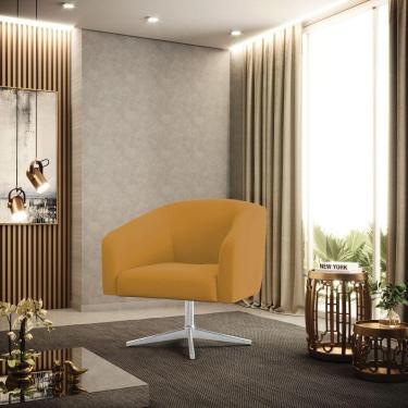 Imagem de Poltrona Sala Decorativa Stella Base Giratória Cromada Veludo Mostarda D03 - D'rossi
